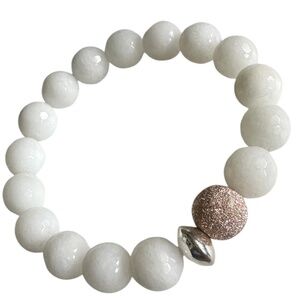 Classic 10mm White Jade Stretch Bracelet Rose Gold Stardust Silver 6–7” NEW